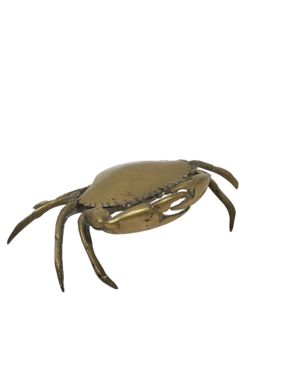 MCM Brass Crab Trinket Dish Box Stash 7" Hinged Shell Coastal Decor Figurine